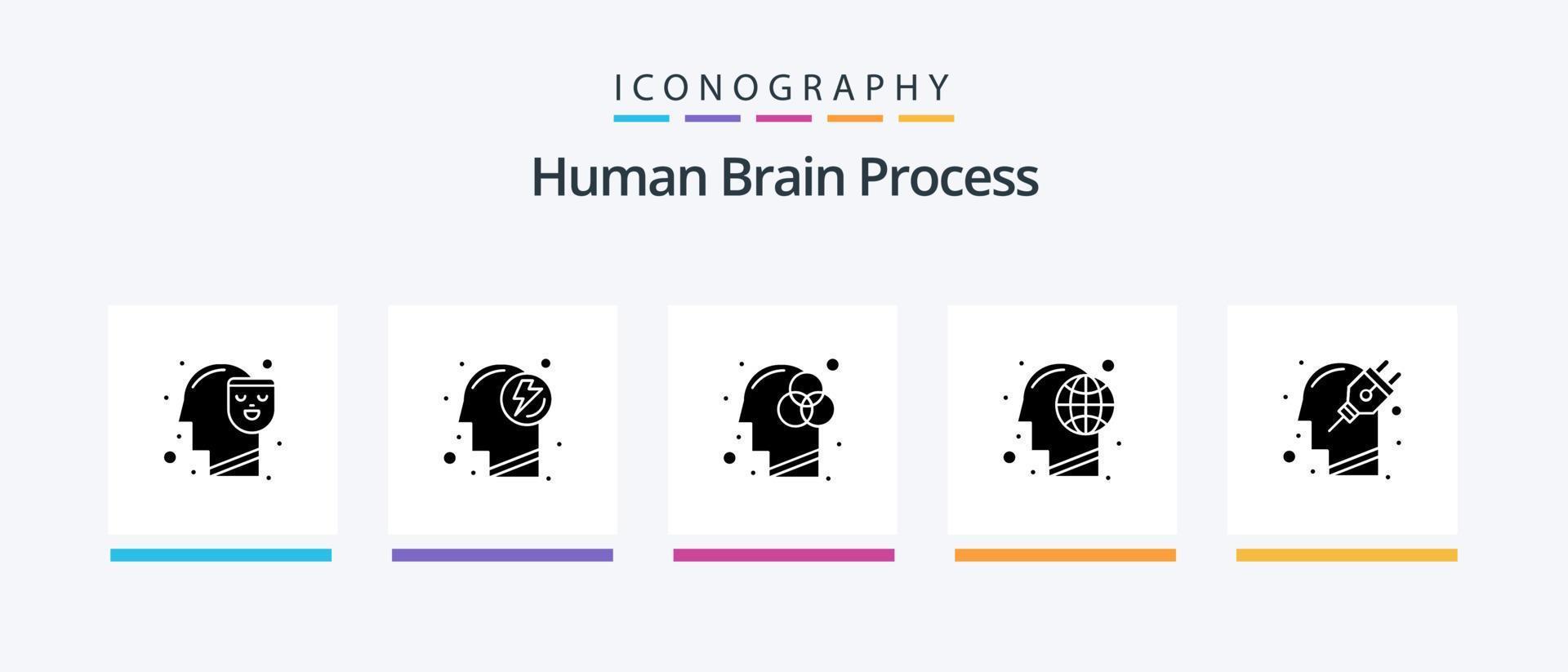 mänsklig hjärna bearbeta glyf 5 ikon packa Inklusive huvud. mänsklig. kreativitet. huvud. jorden. kreativ ikoner design vektor