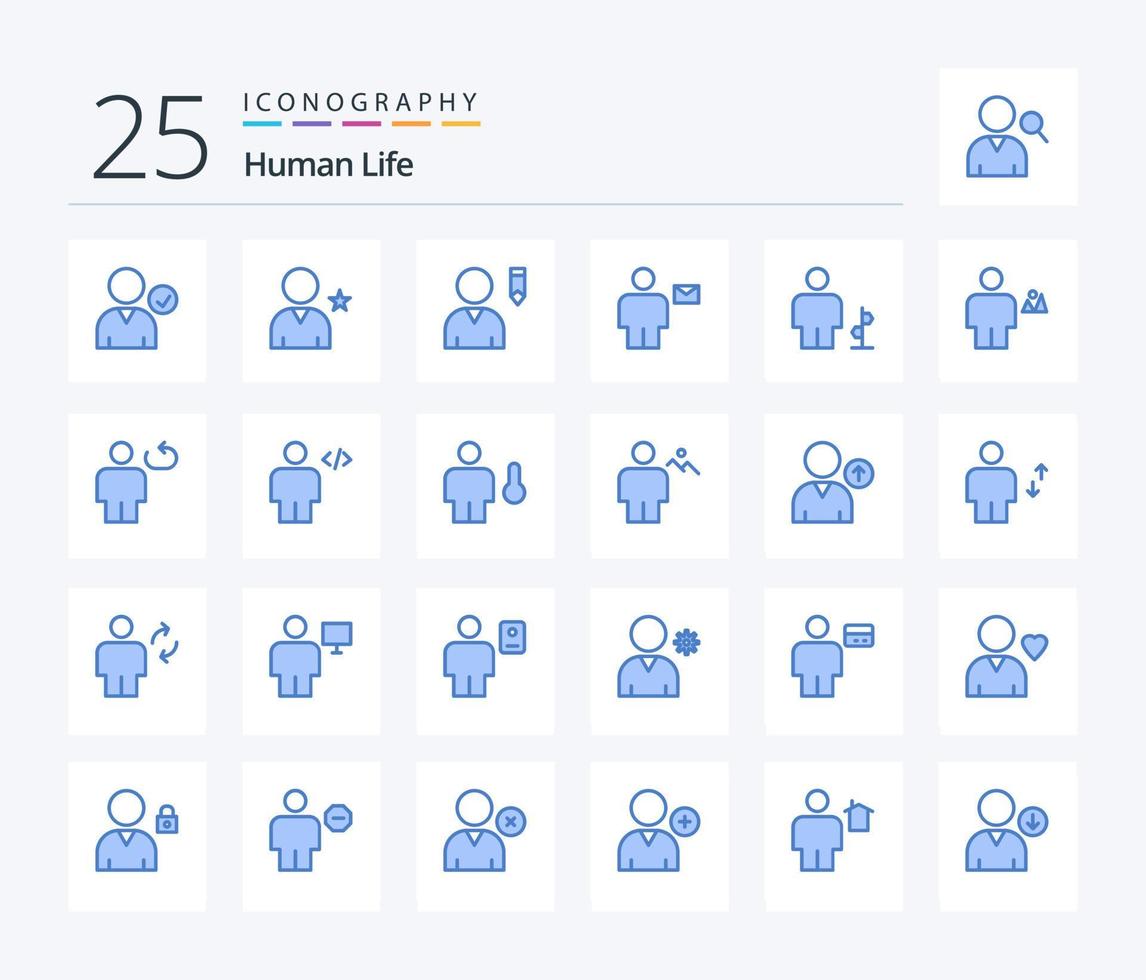 mänsklig 25 blå Färg ikon packa Inklusive riktning. avatar. profil. brev. kuvert vektor