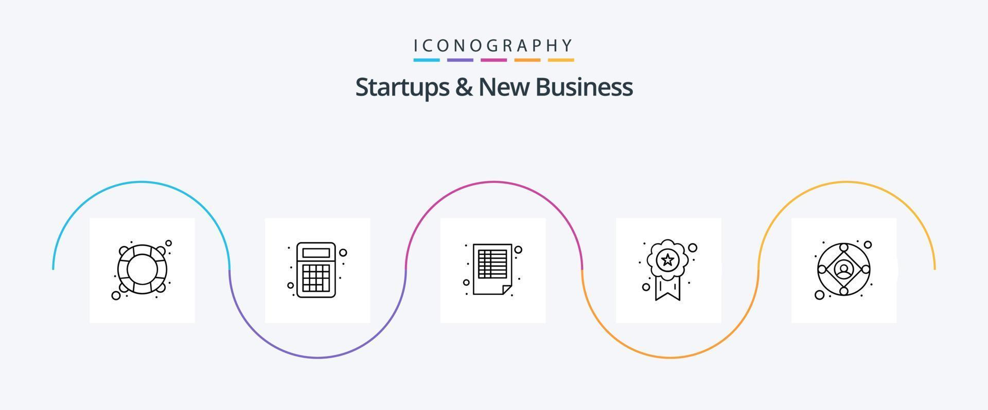 Startups und New Business Line 5 Icon Pack inklusive Business. Rezension. Budget. Abzeichen. aufzeichnen vektor