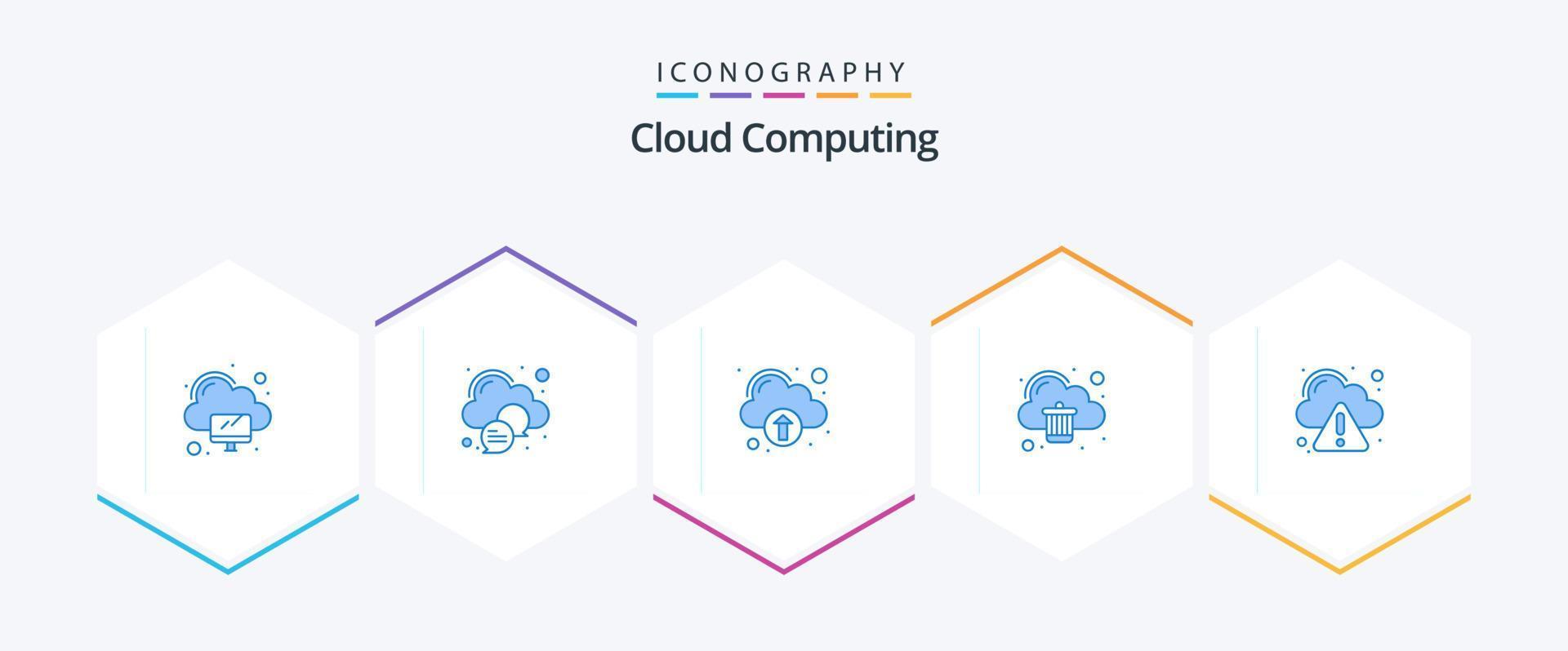 Cloud Computing 25 Blue Icon Pack inklusive Fehler. Technologie. entfernen. Wolke vektor
