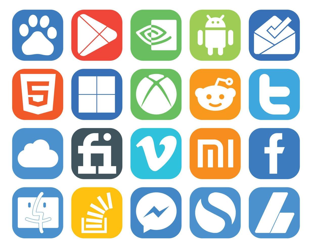 20 Symbolpakete für soziale Medien, einschließlich Facebook-Video, Xbox, Vimeo, iCloud vektor