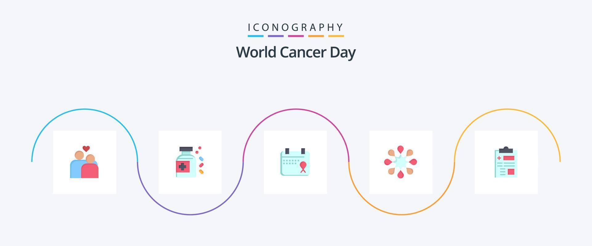 värld cancer dag platt 5 ikon packa Inklusive värld. drift. medicin. kärlek. dag vektor