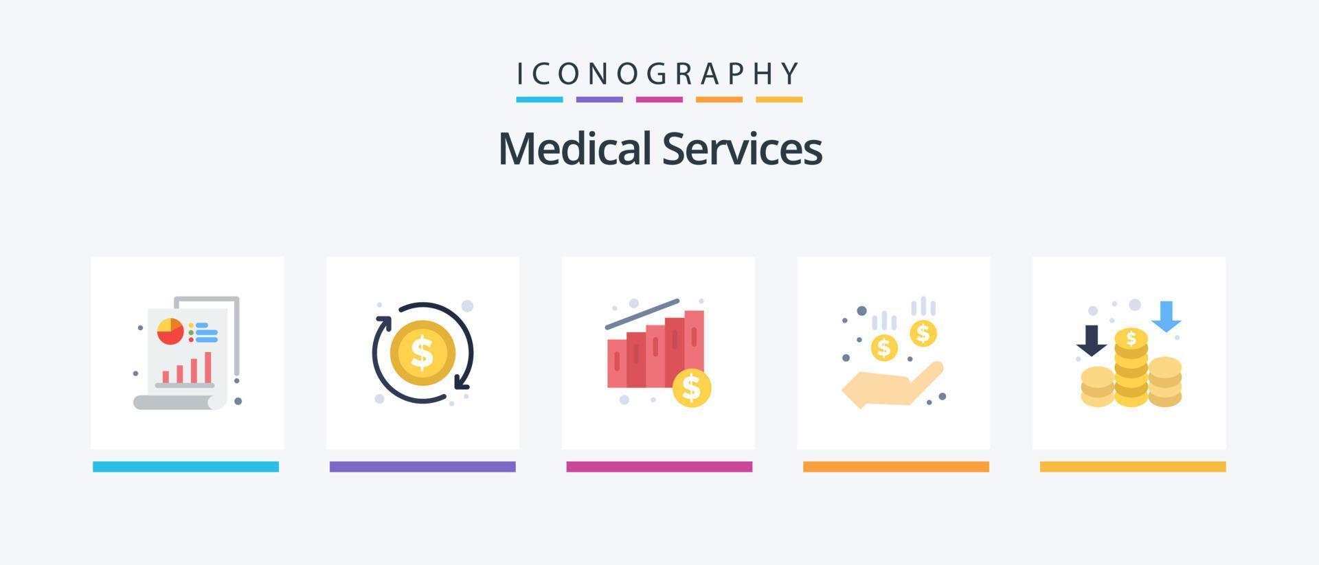 medizinische Dienstleistungen Flat 5 Icon Pack inklusive. Geld. Diagramm. Einkommen. Geld. kreatives Symboldesign vektor