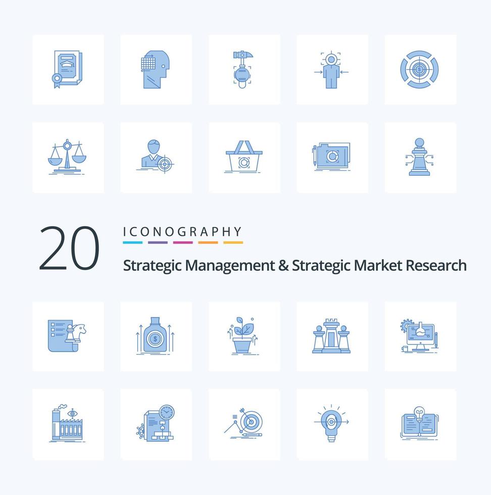20 strategisk förvaltning och strategisk marknadsföra forskning blå Färg ikon packa tycka om teknologi strategi lån dator Framgång vektor