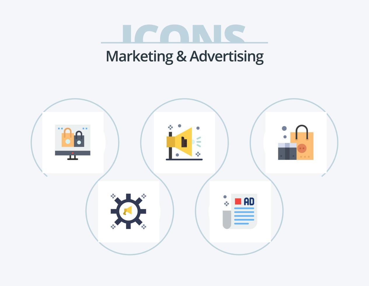 Marketing und Werbung Flat Icon Pack 5 Icon Design. Werbung. Werbung. Tipps. Anzeige. Geschenk vektor