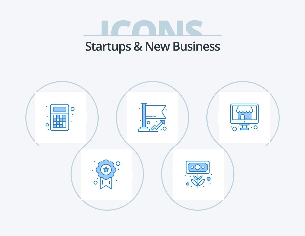 startups och ny företag blå ikon packa 5 ikon design. växa. Graf. pengar. flagga. matte vektor
