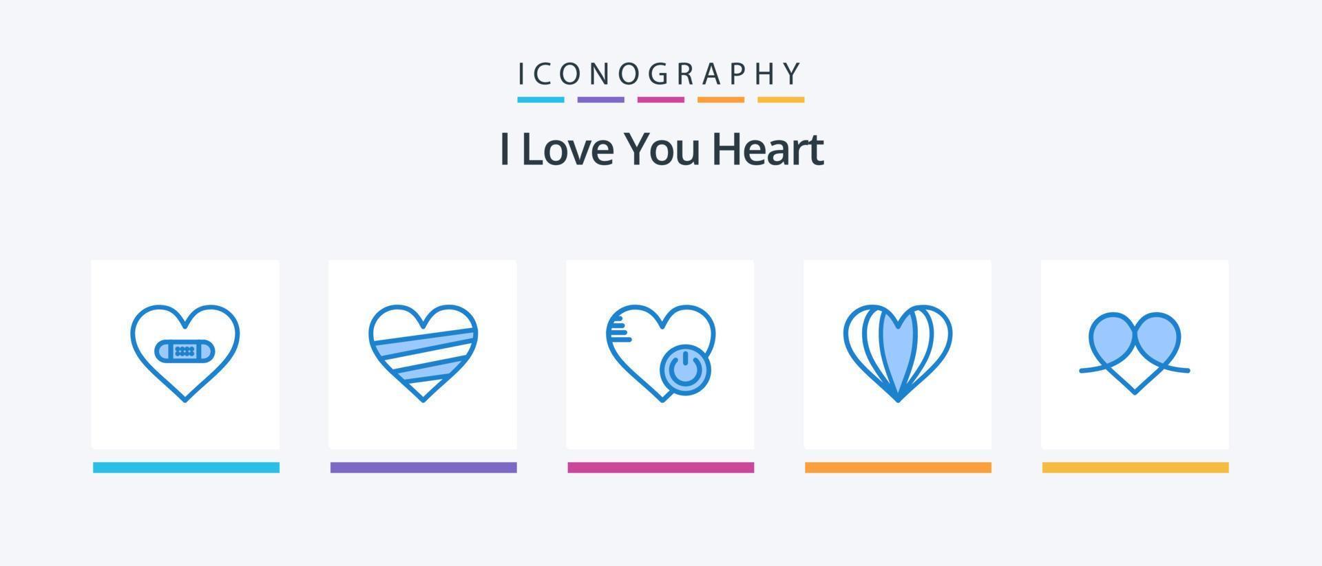 Herz blau 5 Icon Pack inklusive Herz. wie. wie. Herz. aus. kreatives Symboldesign vektor