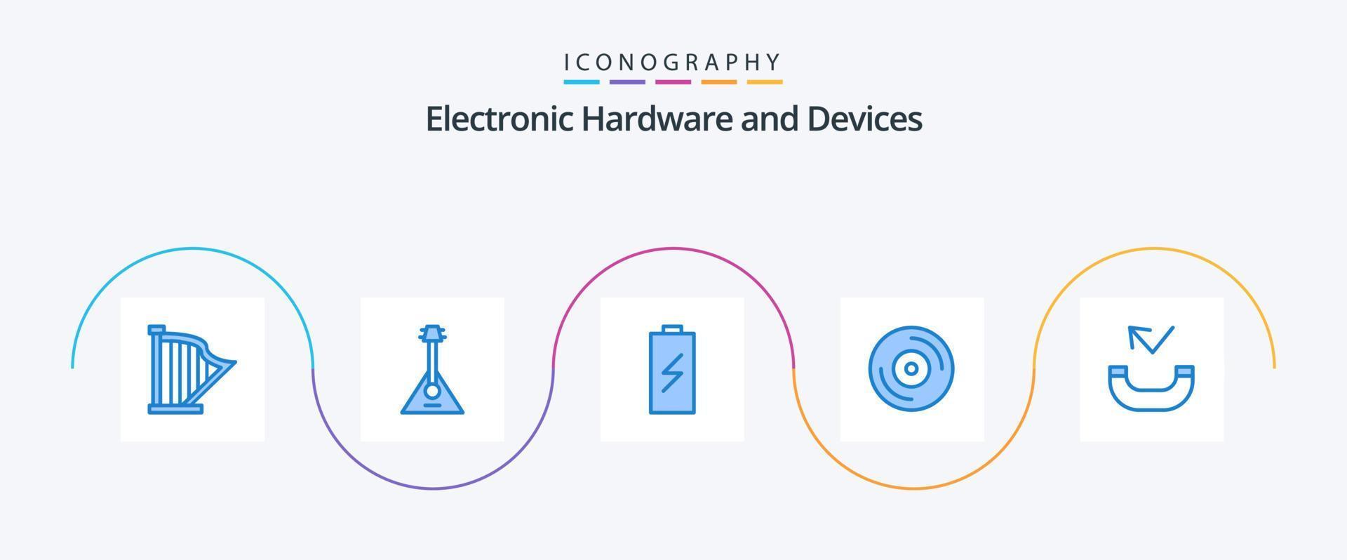 Geräte blau 5 Icon Pack inklusive Vinyl. Album. Musik. Elektrizität. aufladen vektor