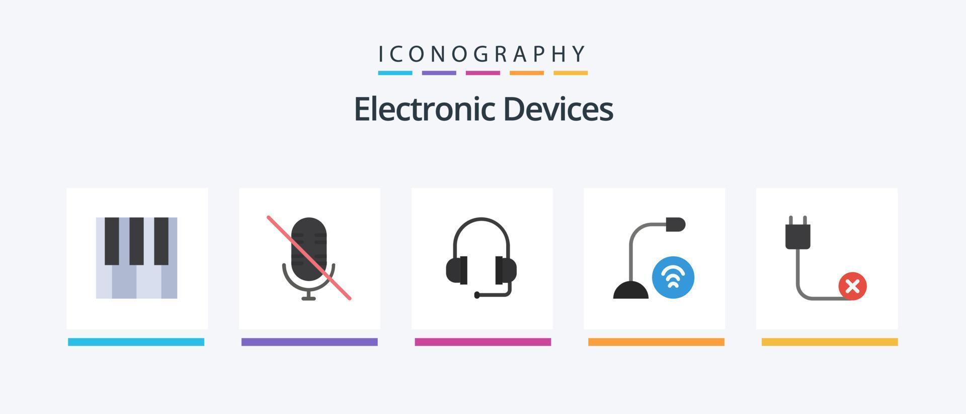 Geräte Flat 5 Icon Pack inklusive getrennt. Kabel. Unterstützung. Computers. Hardware. kreatives Symboldesign vektor