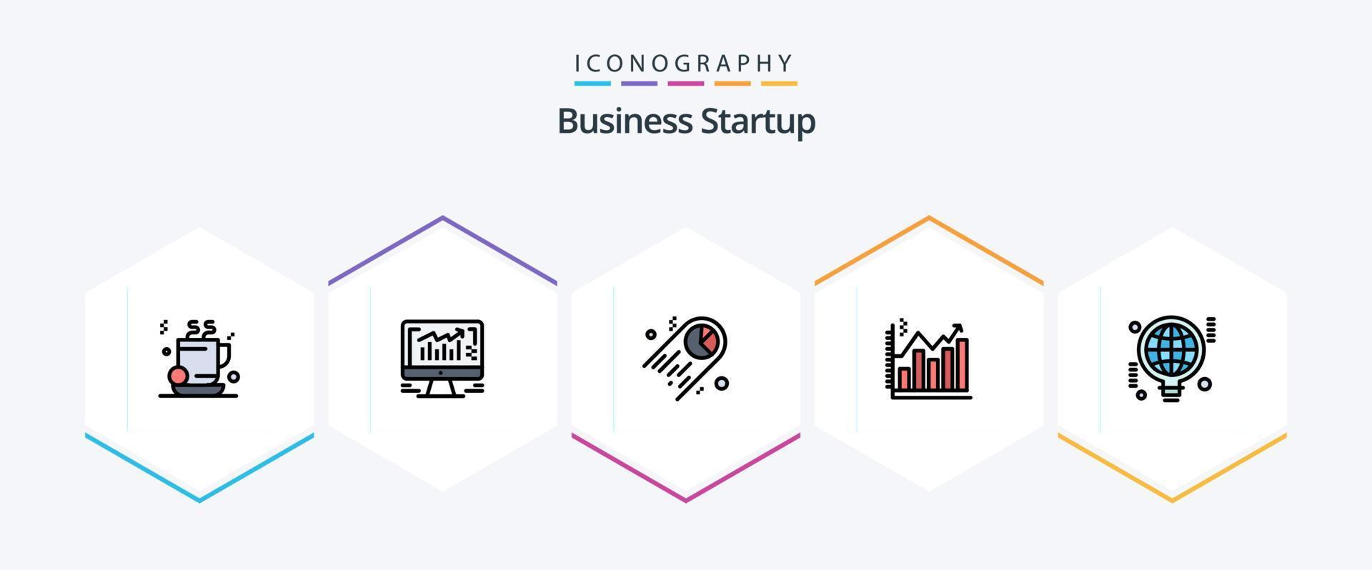 Business Startup 25 Filledline Icon Pack inklusive Glühbirne. Diagramm. Diagramm. Geschäft. Analyse vektor