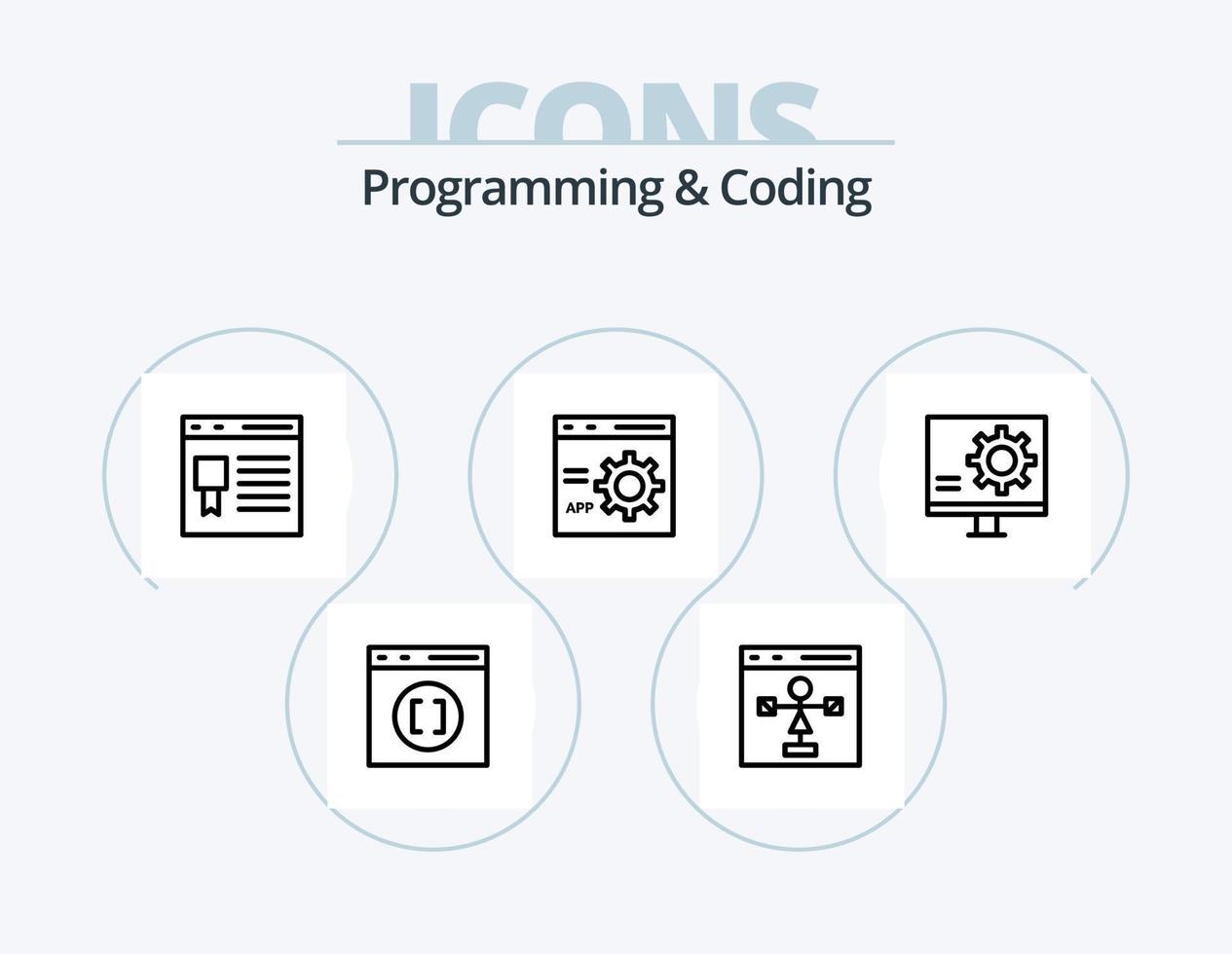 programmering och kodning linje ikon packa 5 ikon design. utveckla. koda. utveckling. fil vektor