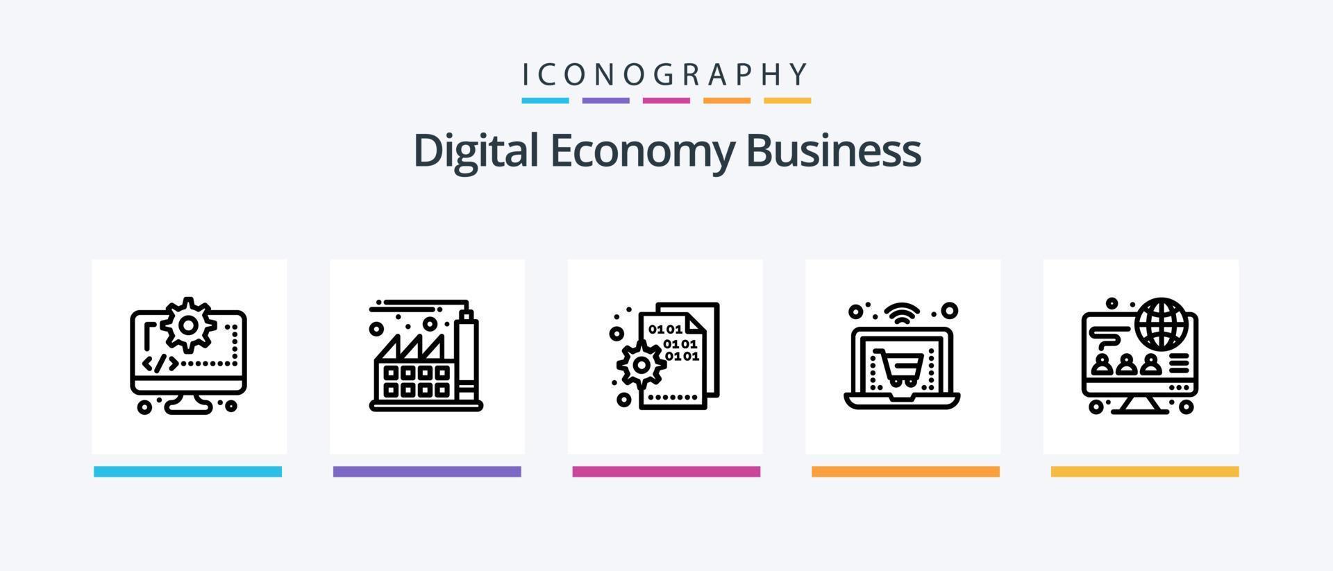 Digital Economy Business Line 5 Icon Pack inklusive Netzwerk. Marketing. Gang. Geschäft. Beamer. kreatives Symboldesign vektor