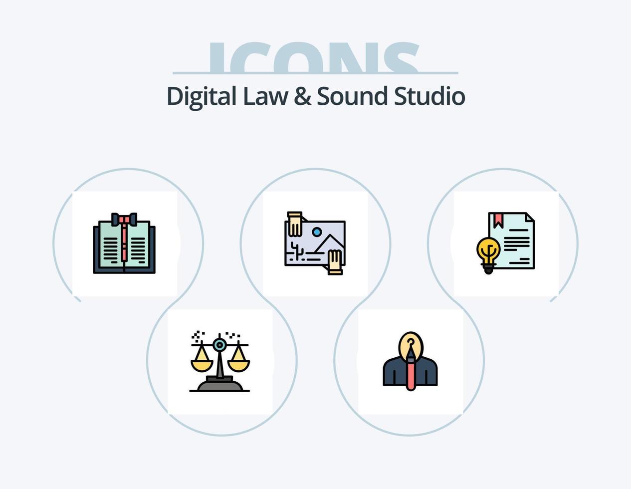 digitales Recht und Tonstudio-Linie gefüllt Icon Pack 5 Icon Design. Digital. Urheberrechte ©. Domain. Foto. Dividende vektor