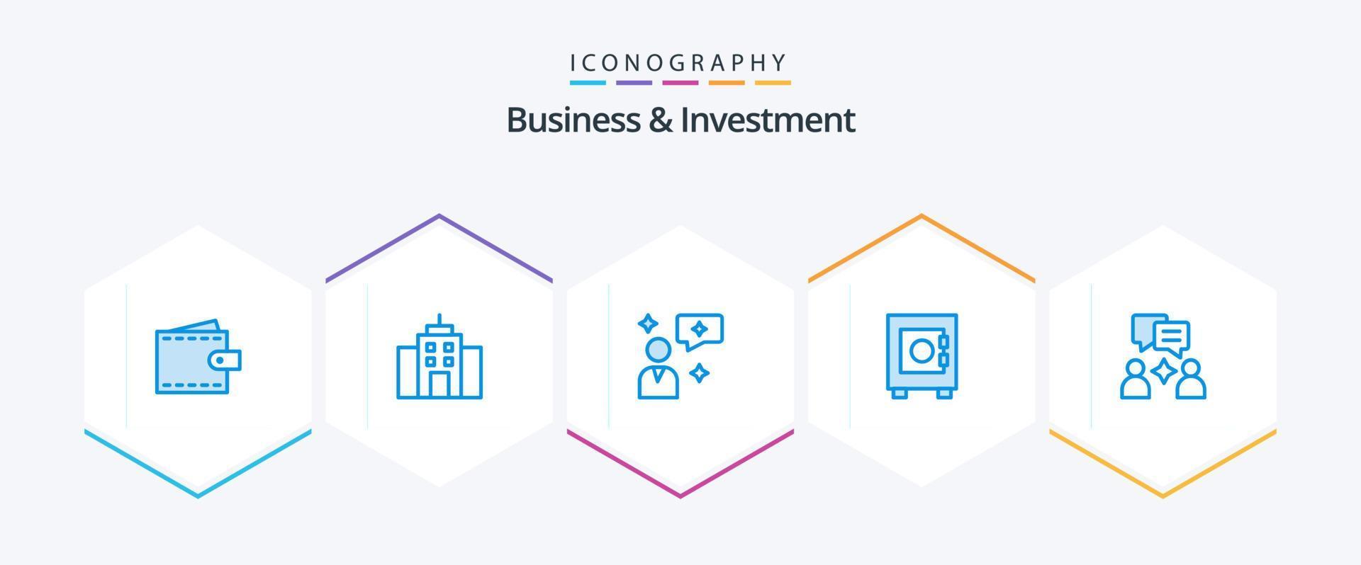 företag och investering 25 blå ikon packa Inklusive chattar. man. gränssnitt. användare. skåp vektor