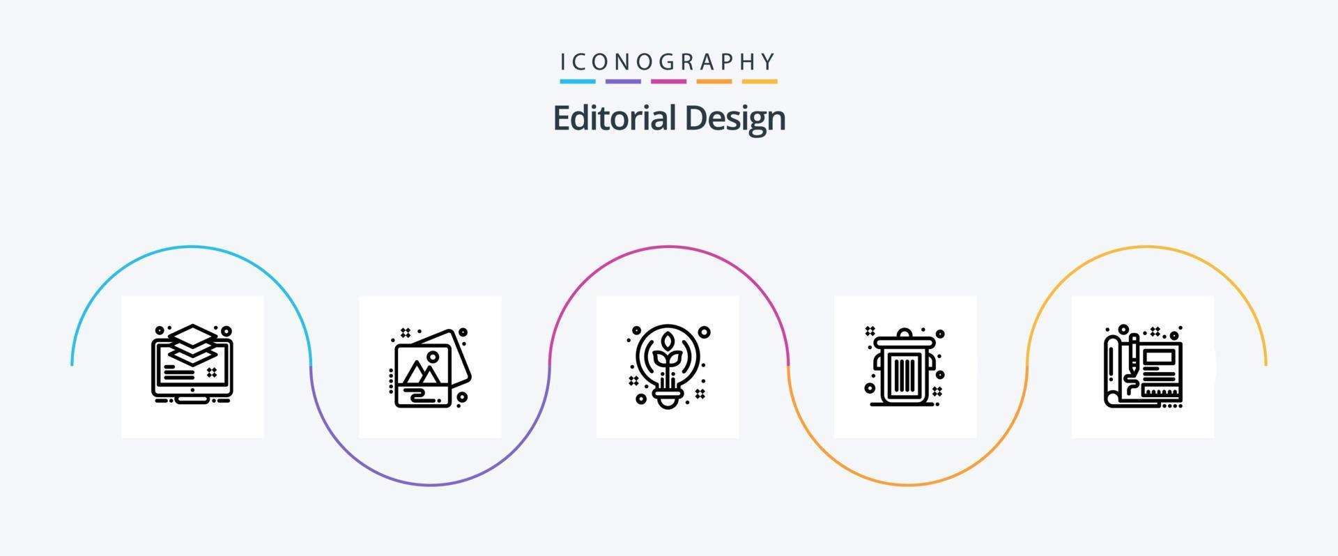 Editorial Design Line 5 Icon Pack inklusive Design. Müll. Kunst. redaktionell. Birne vektor