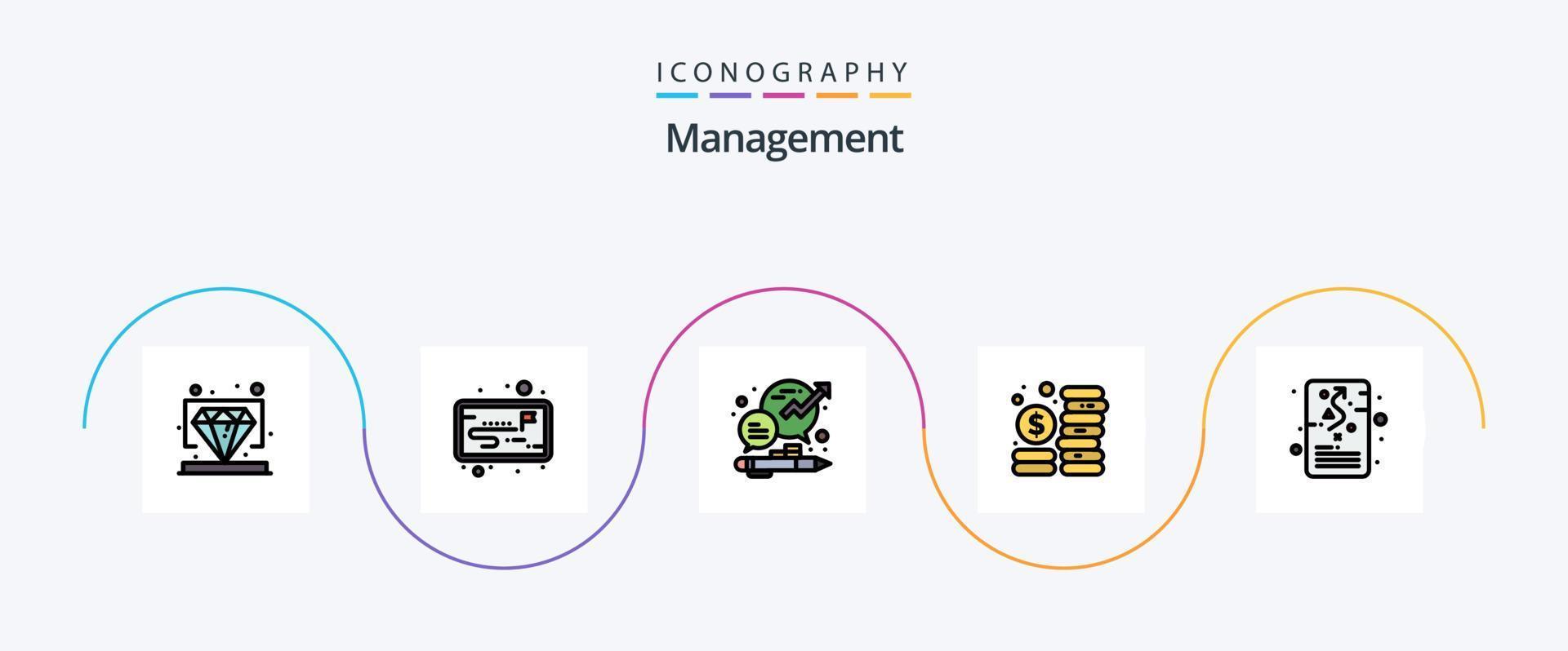 Verwaltungszeile gefülltes flaches 5-Icon-Paket einschließlich Verwaltung. Management. Plaudern. Investition. Budget vektor