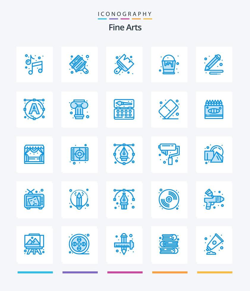 Creative Fine Arts 25 Blue Icon Pack wie Text. Bleistift. Korb. malen. Kunst vektor