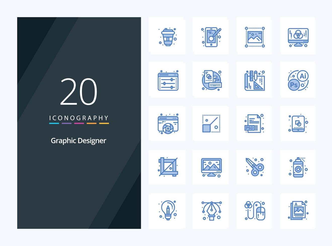 20 grafisk designer blå Färg ikon för presentation vektor