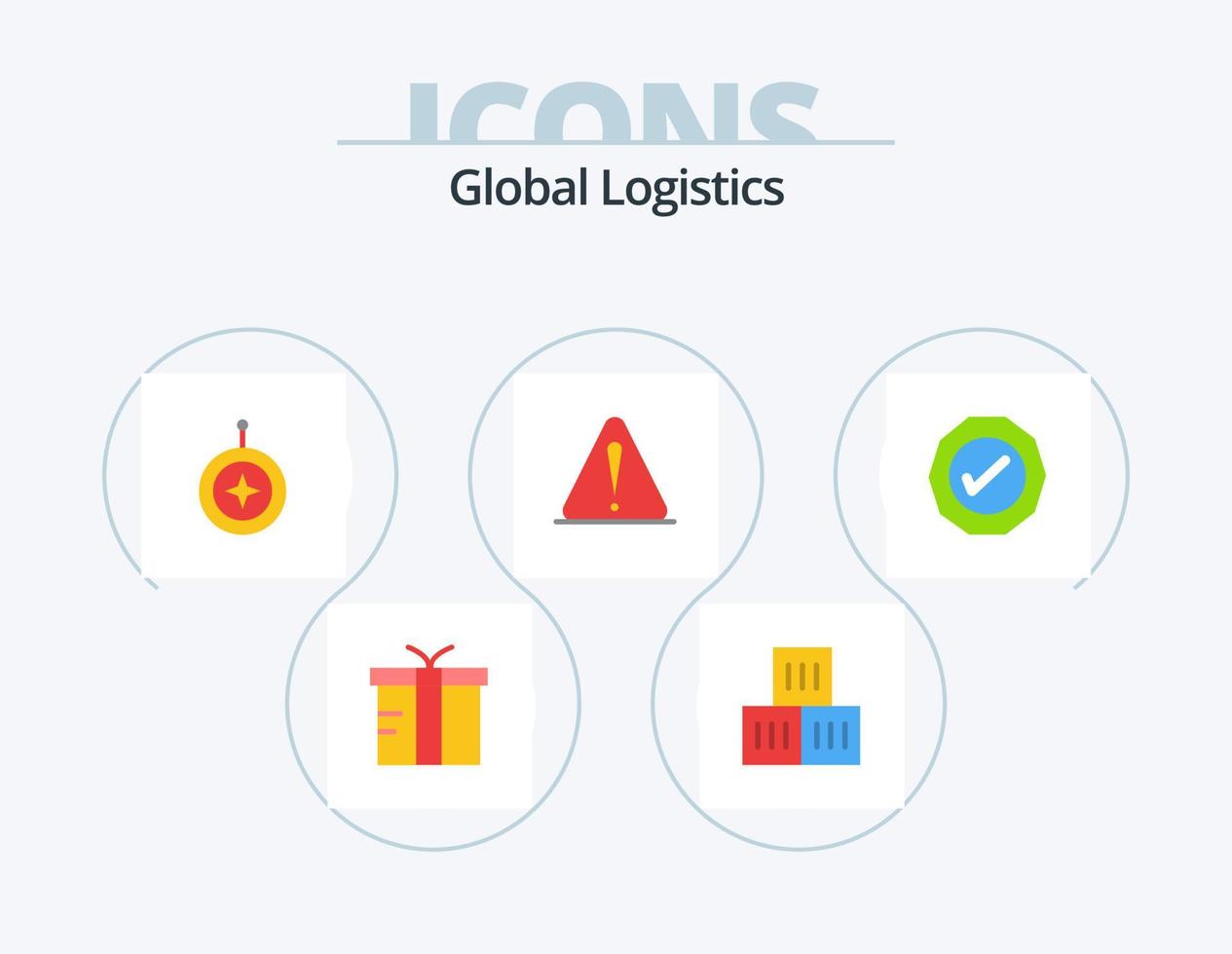 globales Logistik-Flat-Icon-Pack 5-Icon-Design. Logistik. Warnung. Abzeichen. Achtung. ehren vektor