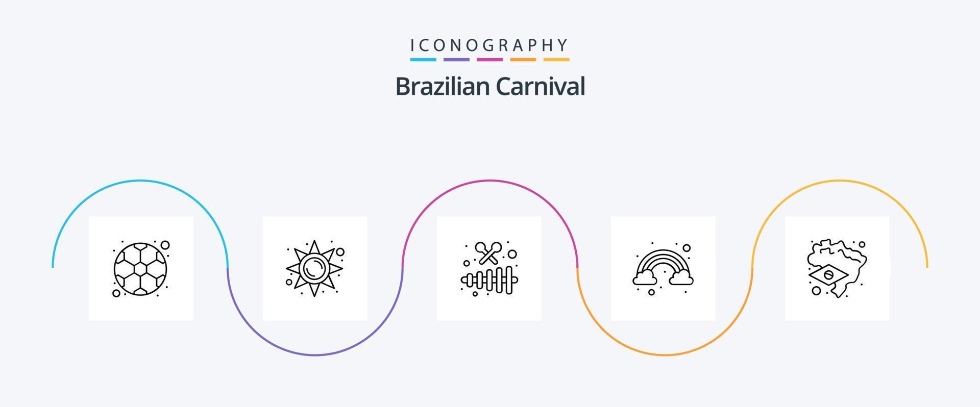 brasiliansk karneval linje 5 ikon packa Inklusive Karta. Brasilien. instrument. Färg. moln vektor