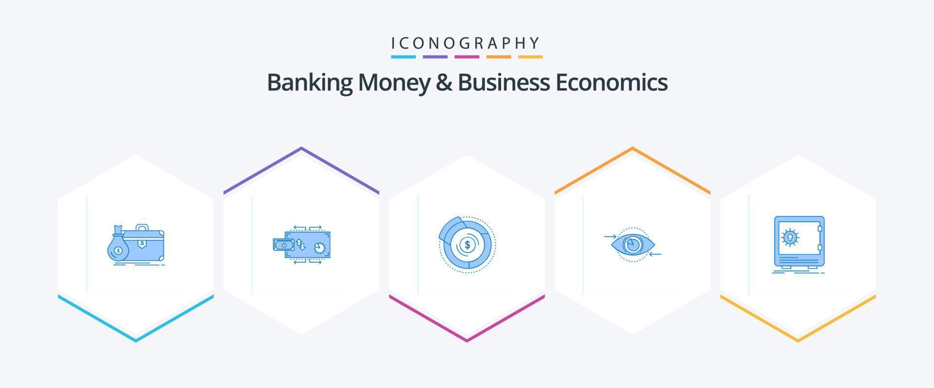 Banking Money and Business Economics 25 Blue Icon Pack inklusive Marketing. Geschäft. Geld. Graph. Diagramm vektor