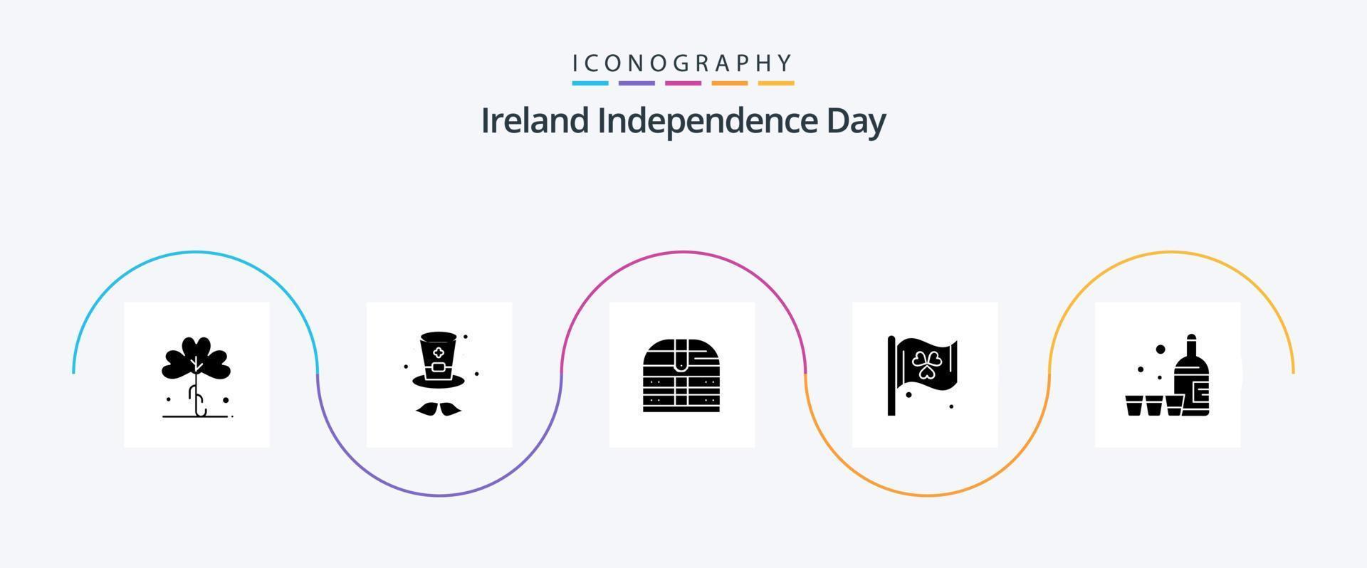 irland oberoende dag glyf 5 ikon packa Inklusive glas. dryck. låda. irland. flagga vektor