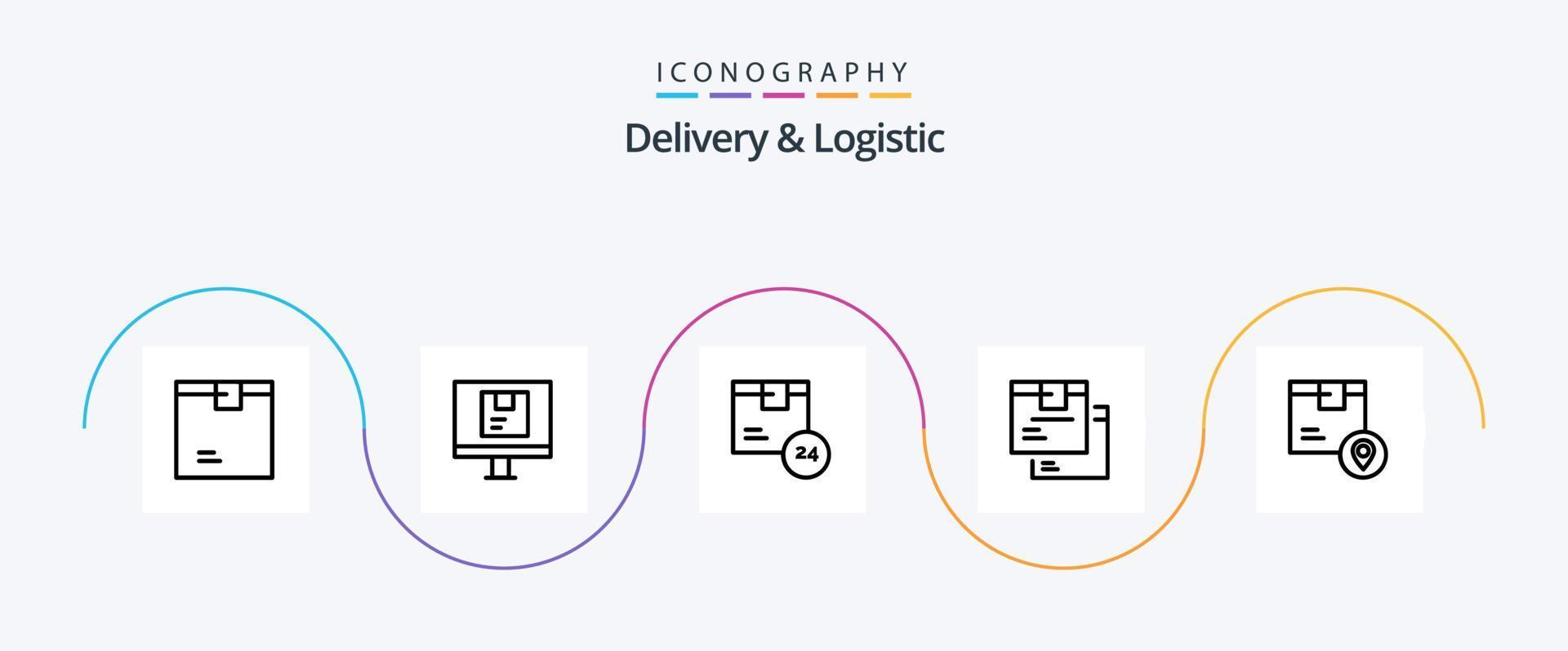 Liefer- und Logistiklinie 5 Icon Pack inklusive Waren. Kasten. online. Zeit. Produkt vektor