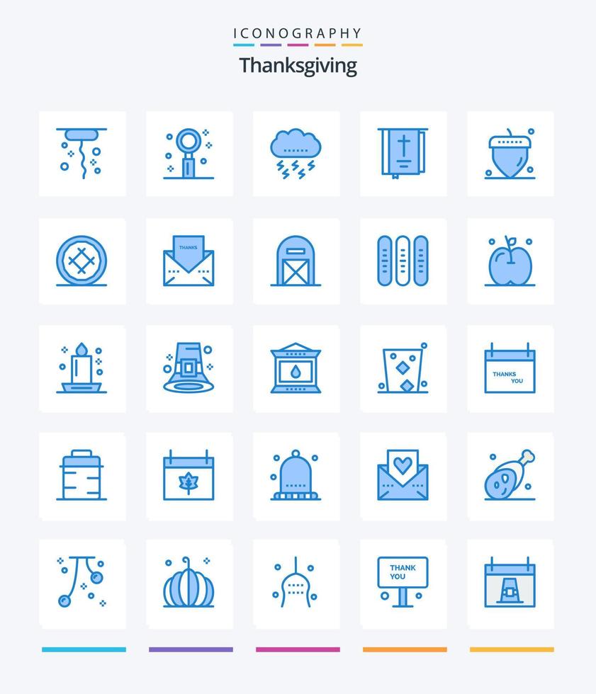 Creative Thanksgiving 25 Blue Icon Pack wie Thanksgiving. kreuzen. Herbst. Buch. Donner vektor