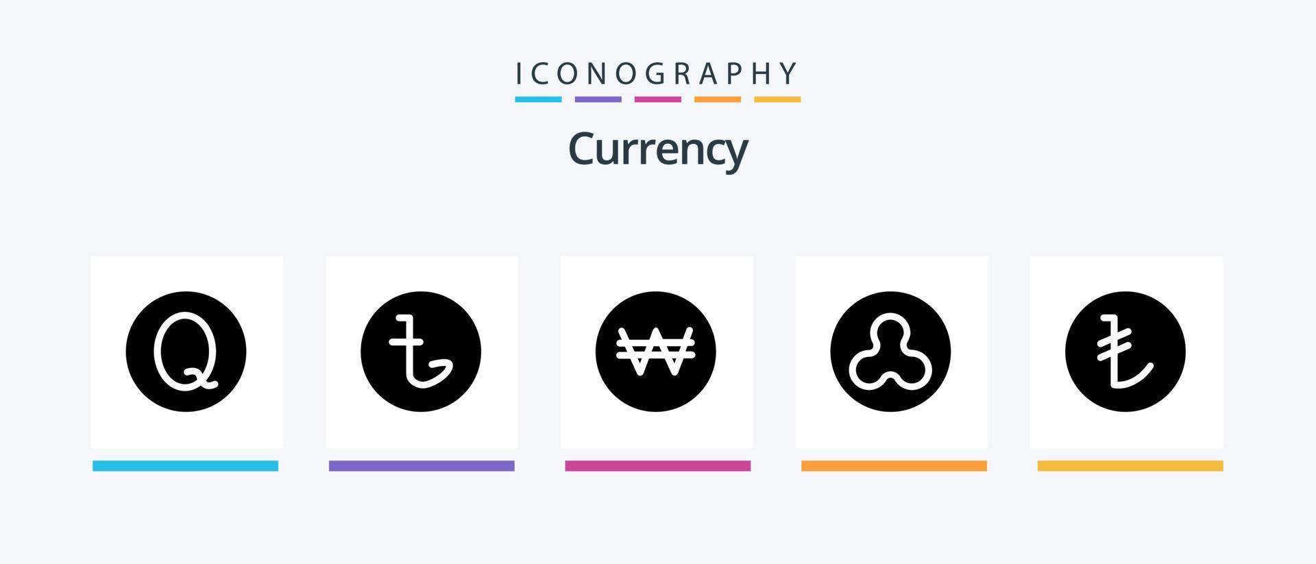 Währung Glyphe 5 Icon Pack inklusive . Blockchain . taka. Welligkeit . Geld. kreatives Symboldesign vektor