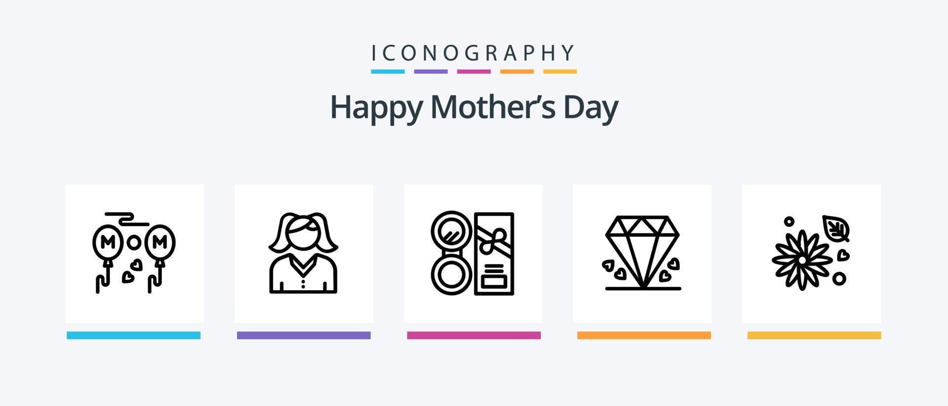 Happy Mothers Day Line 5 Icon Pack inklusive. Party. Mutter. Email. kreatives Symboldesign vektor