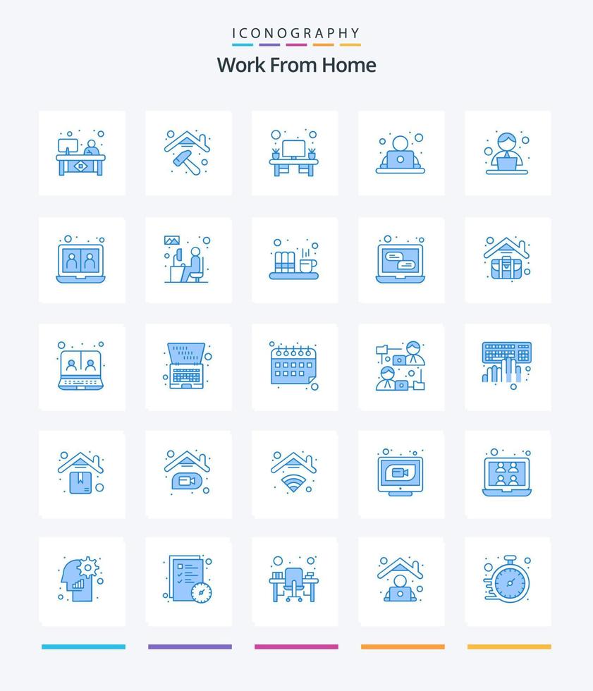 kreative arbeit von zu hause aus 25 blaues symbolpaket wie routine. Arbeiter. Heimarbeitsbereich. Arbeiten. Mitarbeiter vektor