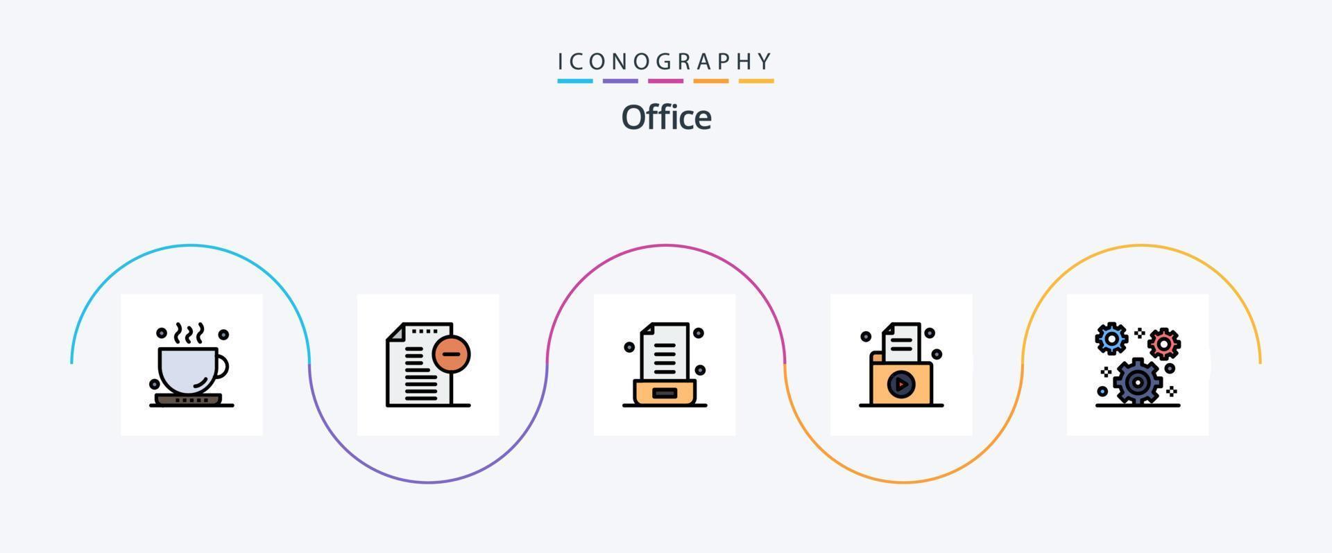 kontor linje fylld platt 5 ikon packa Inklusive kugge. kontor. e-post. mapp. dokumentera vektor