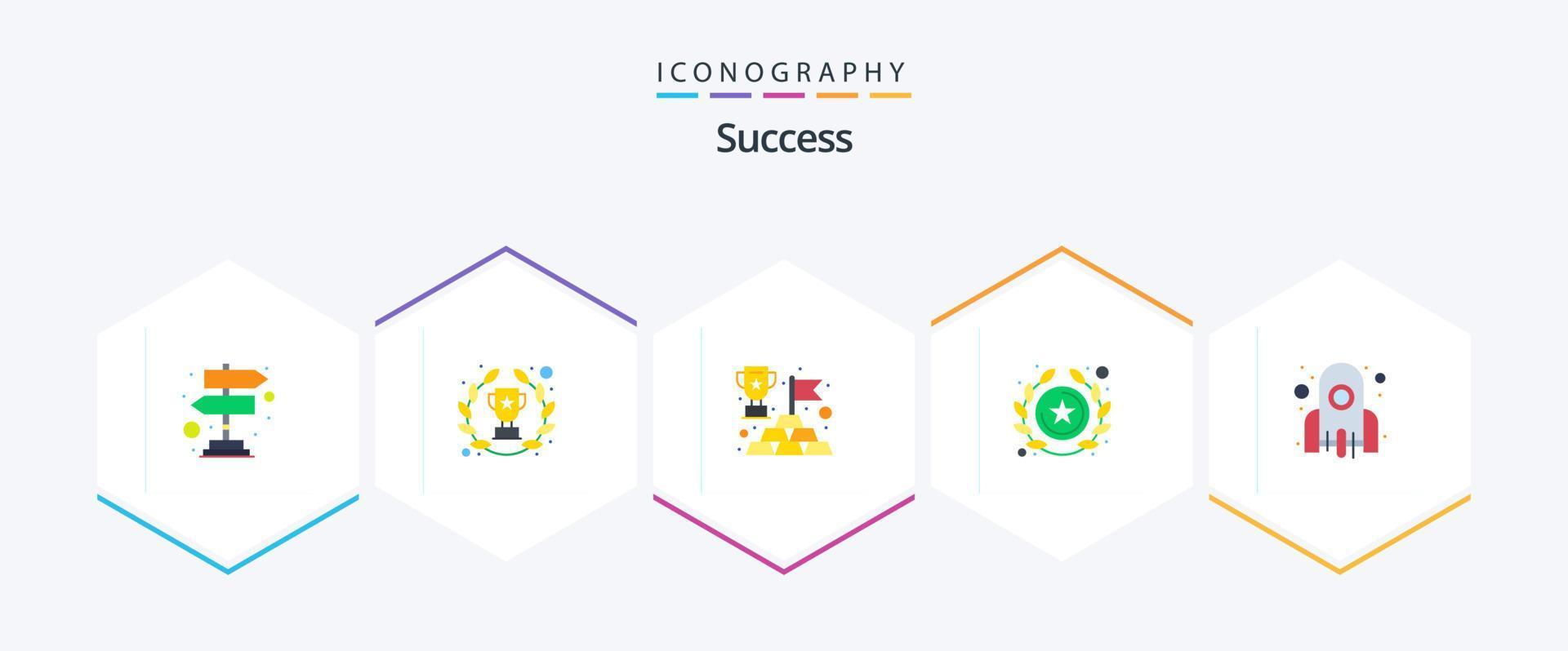 sucess 25 platt ikon packa Inklusive lansera. Start upp. Framgång. stjärna. Framgång vektor
