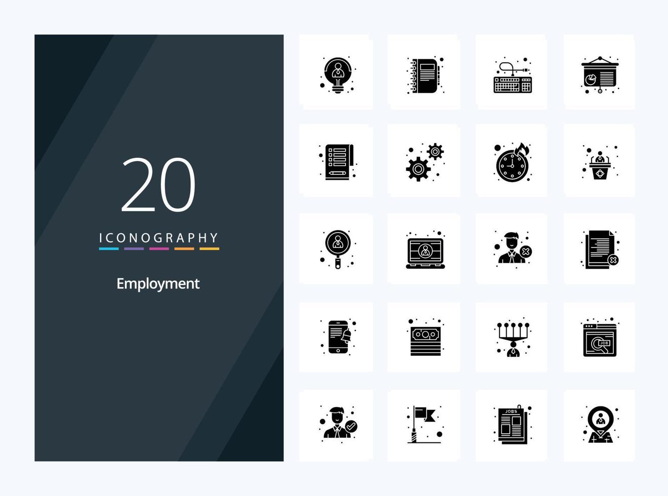 20 solides Glyphensymbol für die Beschäftigung zur Präsentation vektor