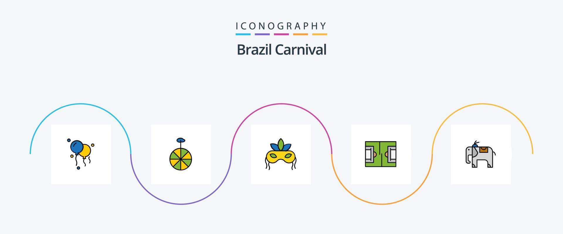 brasilien karneval linie gefüllt flach 5 icon pack einschließlich brasilien. venezianisch. Zirkus. Kostüm. Feier vektor