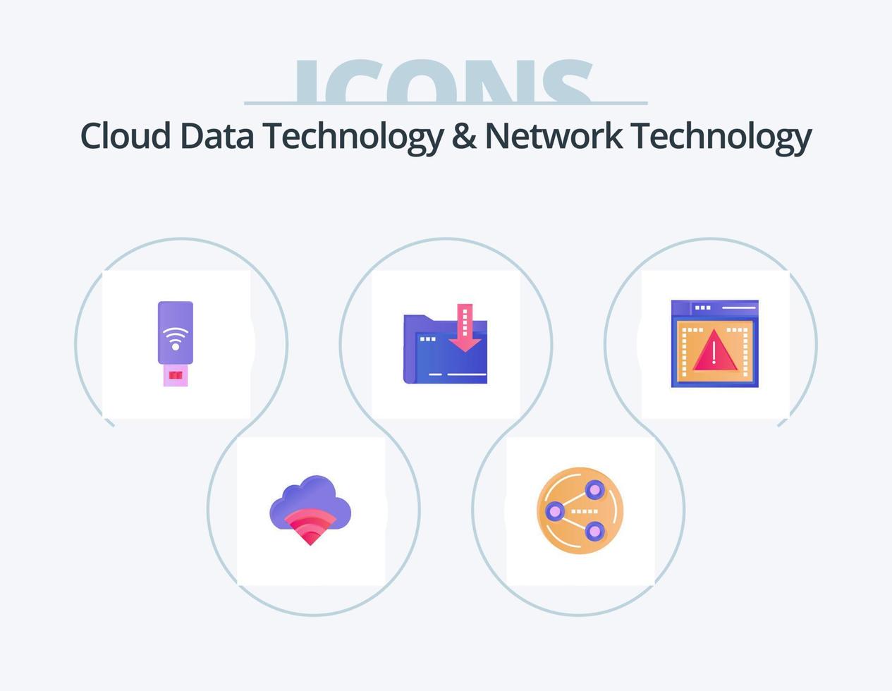 Cloud-Datentechnologie und Netzwerktechnologie flaches Icon-Pack 5-Icon-Design. Rechnen. Pfeil. USB . Rechnen. Ordner vektor