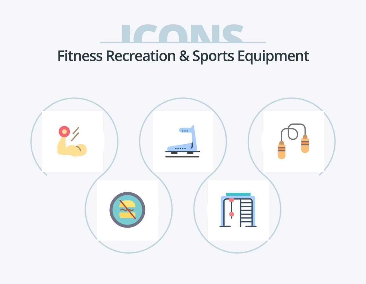 Fitness Erholung und Sportgeräte flach Icon Pack 5 Icon Design. Laufband. Betrieb. Spiel. Maschine. Muskel vektor