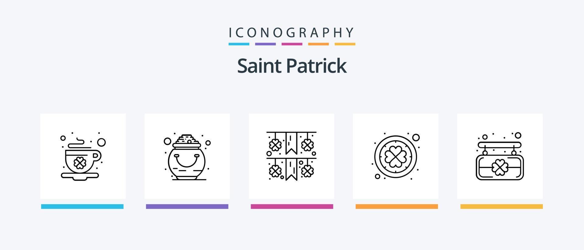 Saint Patrick Line 5 Icon Pack inklusive Saint. Kaffee. Handy, Mobiltelefon. Marker. Festival. kreatives Symboldesign vektor