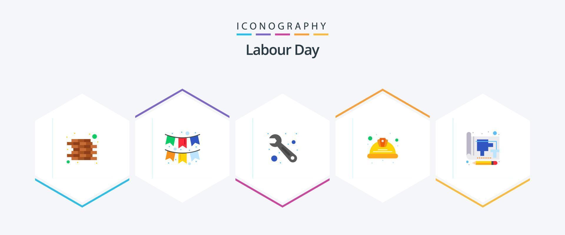 Labor Day 25 Flat Icon Pack inklusive Zeichnung. Blau. Werkzeug. Sicherheit. Arbeit vektor