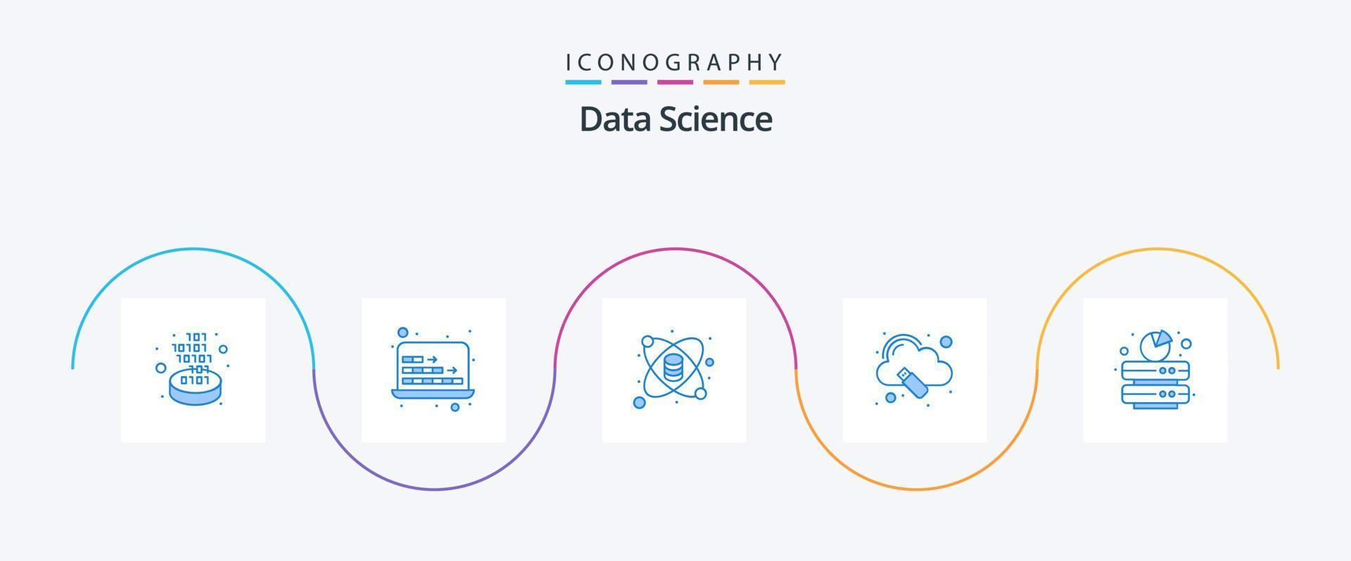 Data Science Blue 5 Icon Pack inklusive groß. Große Daten. Chemie. Lagerung. Wolke vektor