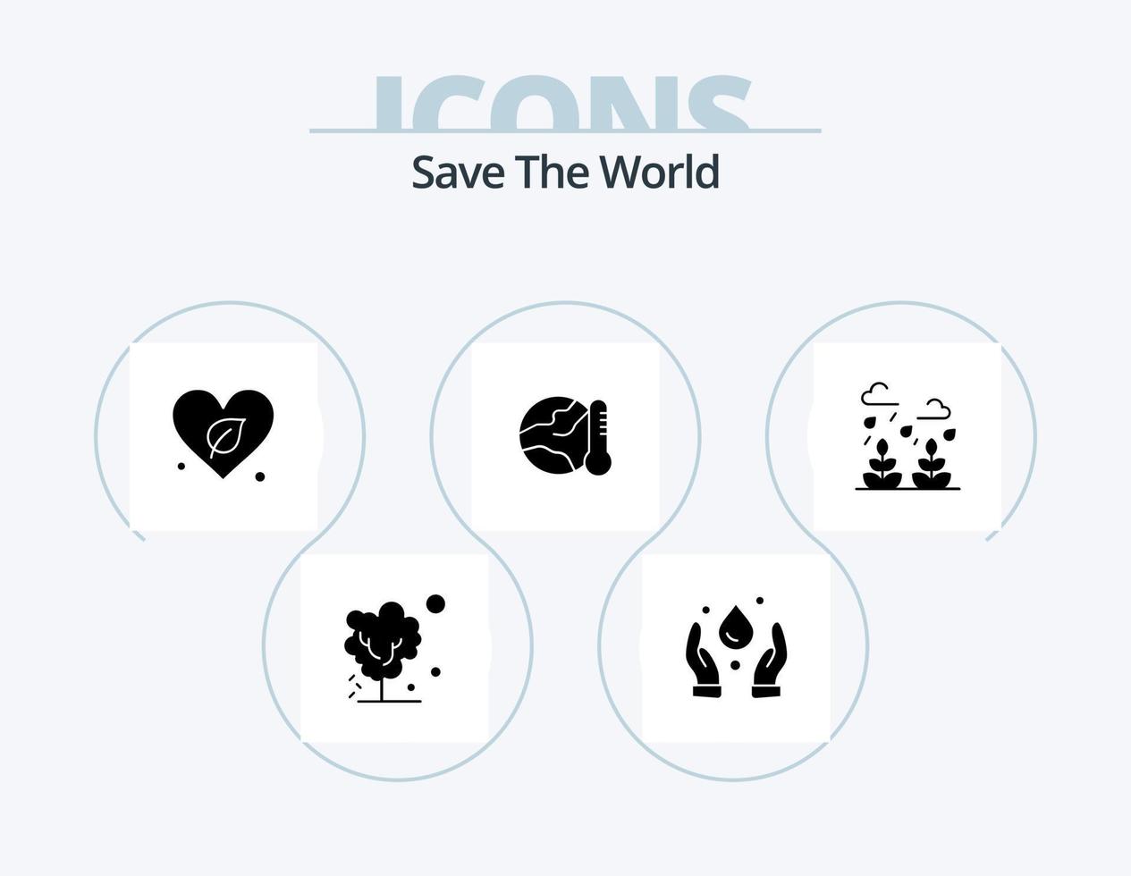spara de värld glyf ikon packa 5 ikon design. miljö. varm. hjärta. global. jord vektor