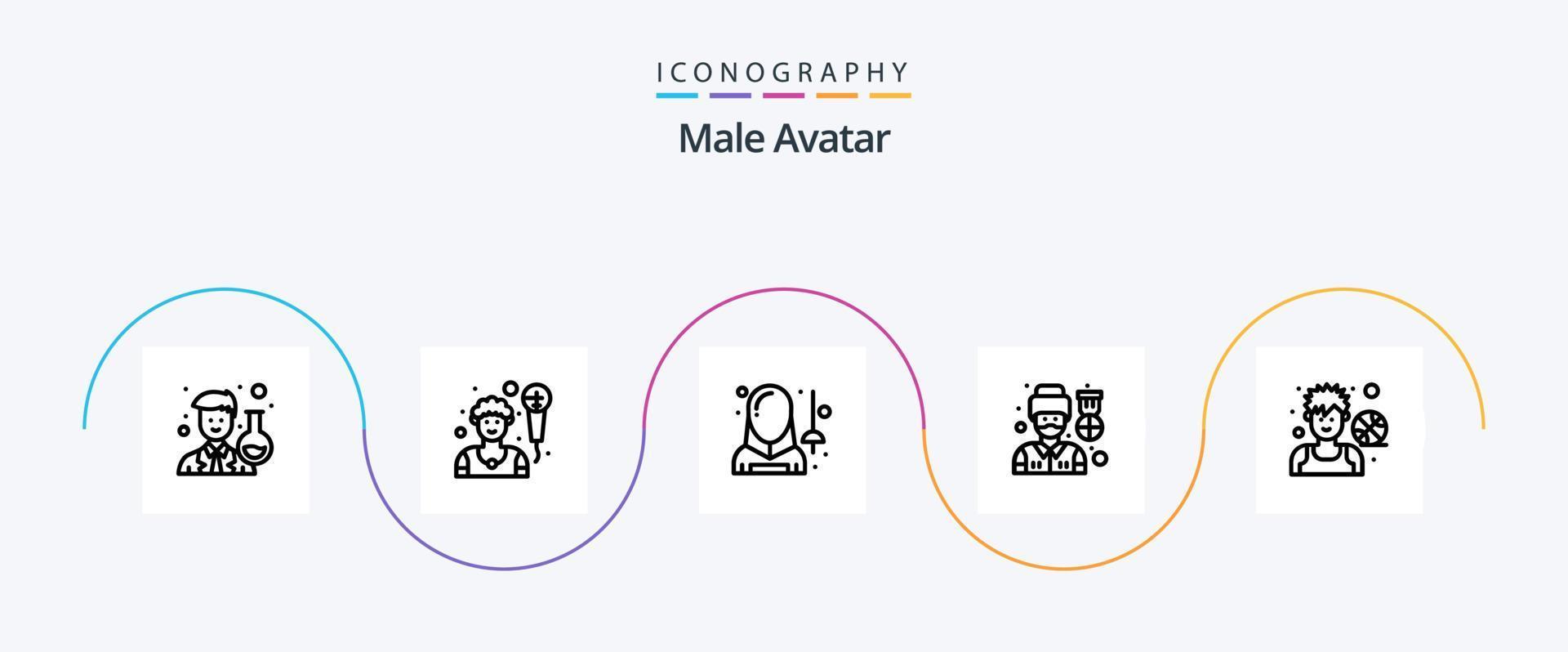 manlig avatar linje 5 ikon packa Inklusive avatar. man. avatar. soldat. förare vektor