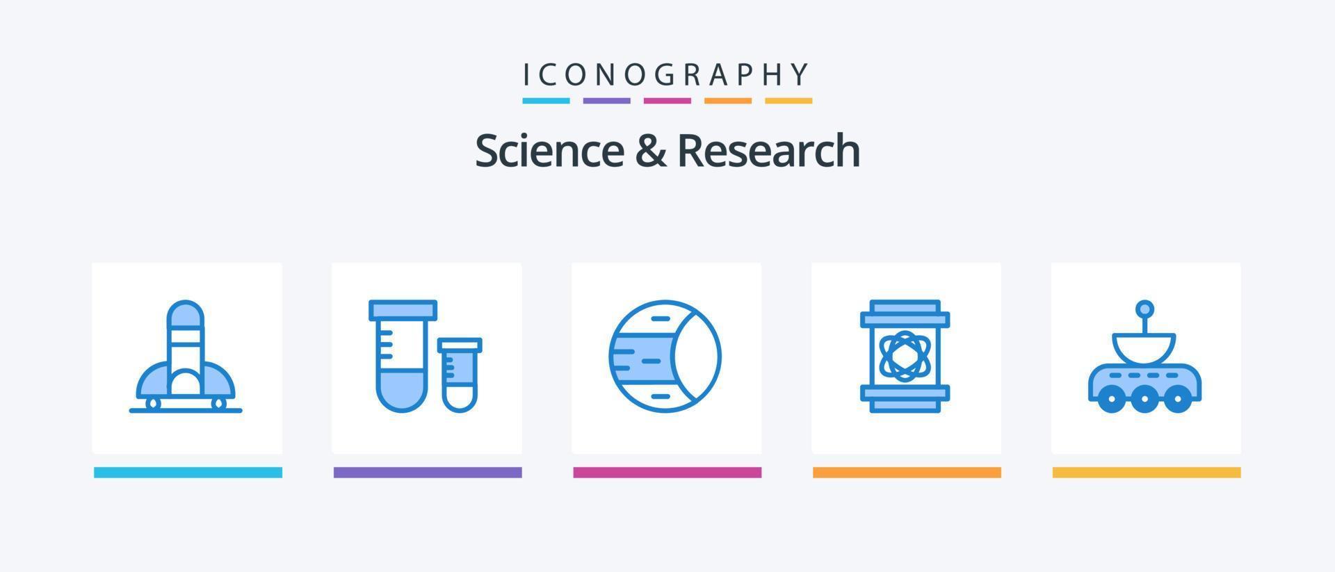 vetenskap blå 5 ikon packa Inklusive satellit. Plats. planet. vetenskap. tunna. kreativ ikoner design vektor
