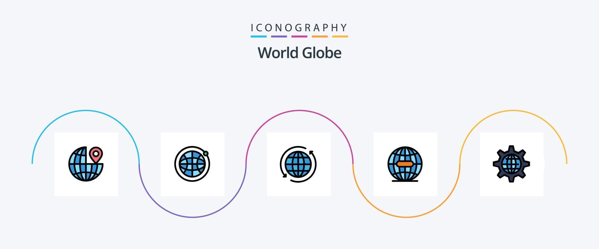 klot linje fylld platt 5 ikon packa Inklusive internet. global. internet. internet. global vektor