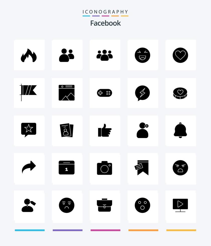 Creative Facebook 25 Glyph Solid Black Icon Pack wie Zeichen. kack. Plaudern. Favorit. Liebe vektor