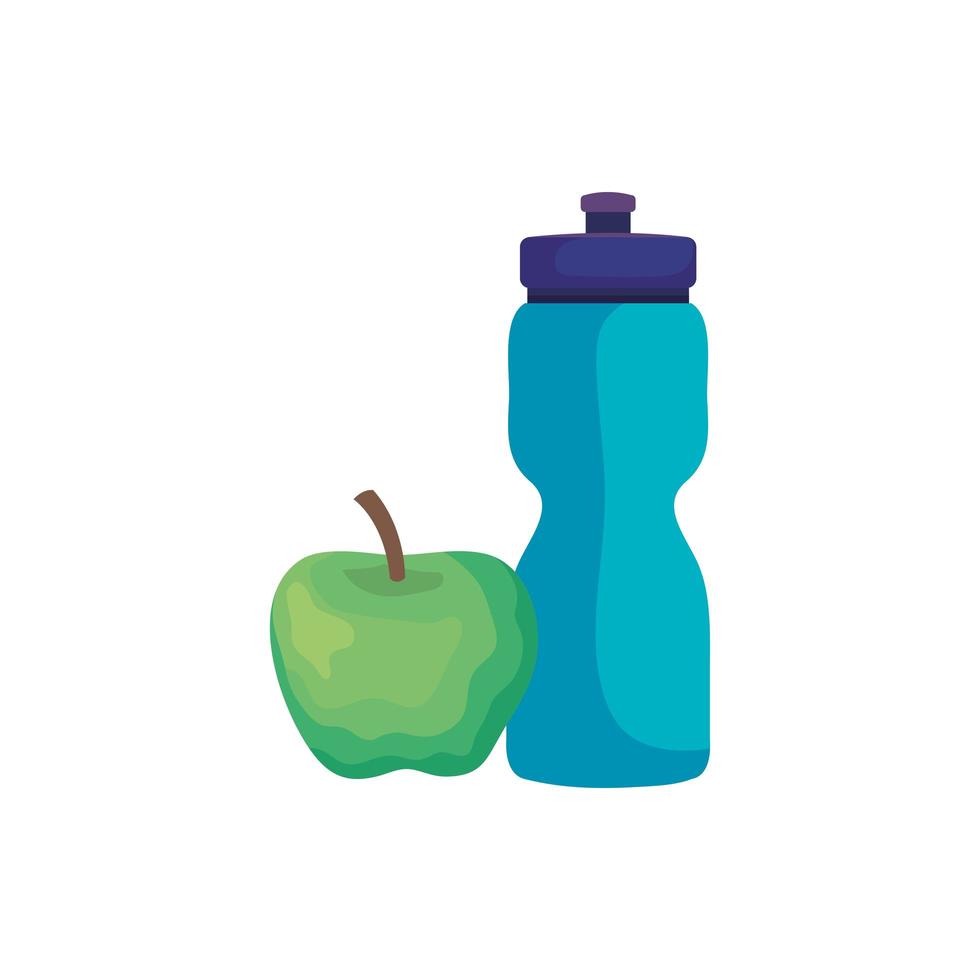 Flasche Wasser Plastik mit Apfel isoliert Symbol vektor