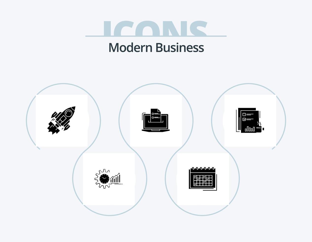 modern företag glyf ikon packa 5 ikon design. lansera. företag. företag. börja. schema vektor