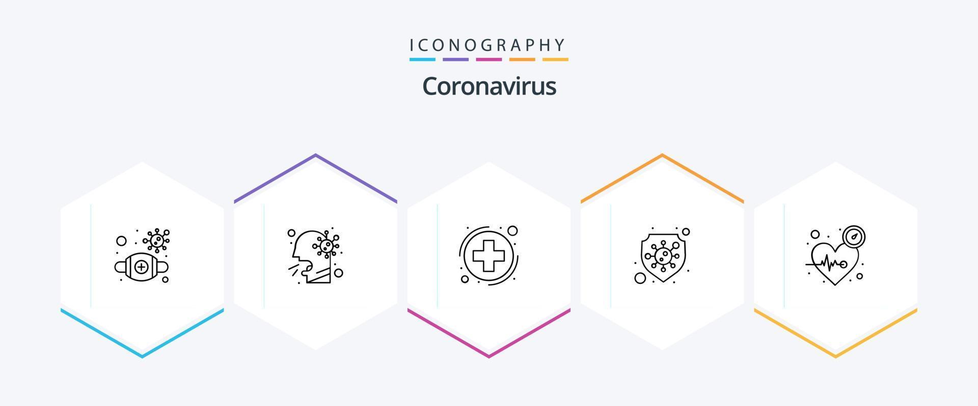 Coronavirus 25 Line Icon Pack inklusive Herz. Virus. Medizin. Schild. Schutz vektor