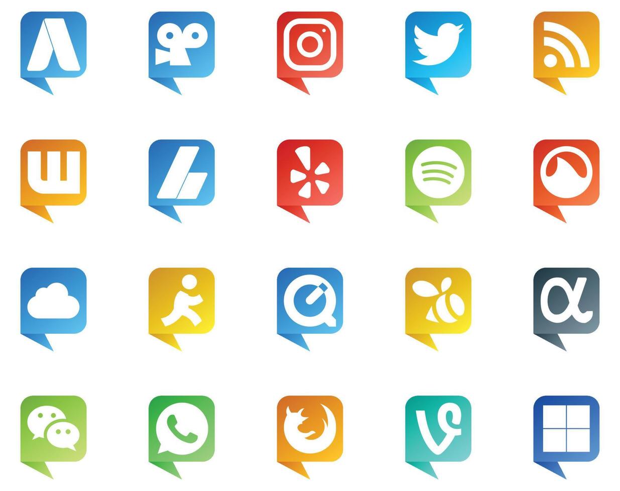 20 Social-Media-Logo im Sprechblasenstil wie Wechat Swarm Ads Quicktime iCloud vektor