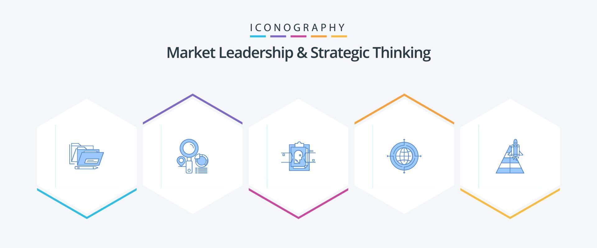marknadsföra ledarskap och strategisk tänkande 25 blå ikon packa Inklusive ansluten. fokus. klot. användare id vektor